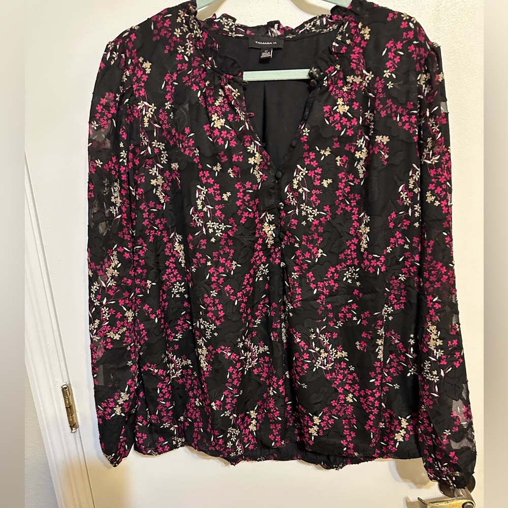 Tamara H Black blouse with pink flowers
